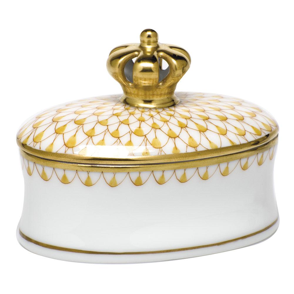 Herend Box W/Crown Figurines Herend Box Butterscotch 