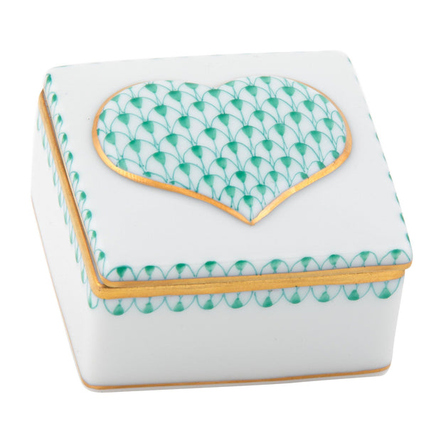 Herend Embossed Heart Box Figurines Herend Box Green 