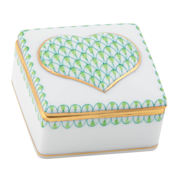 Herend Embossed Heart Box Figurines Herend Box Lime 