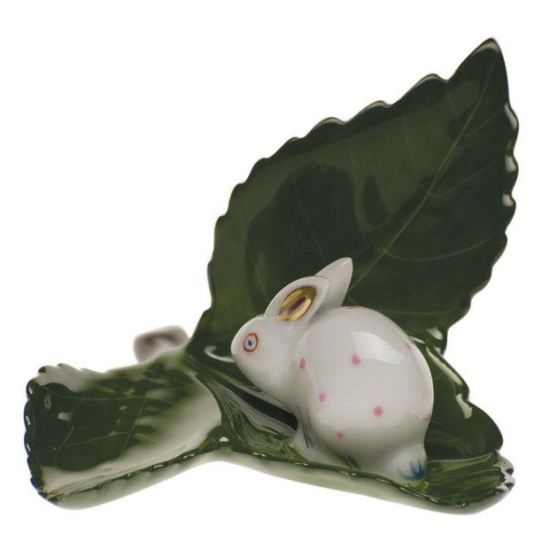 Herend Rabbit On Leaf Figurines Herend Pink 
