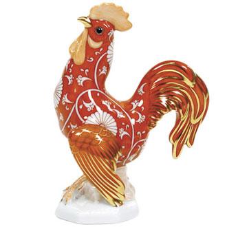 Herend Small Cocky Rooster Figurines Herend Chrysanteme Orange 