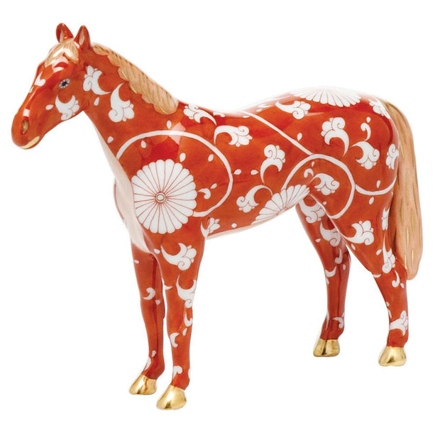 Herend Small Horse Figurines Herend Chrysanteme Orange Shaded 