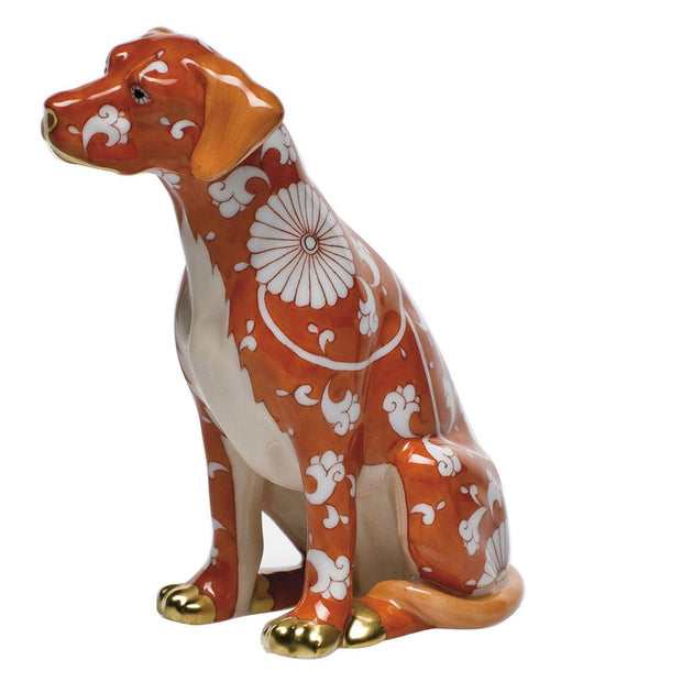 Herend Seated Dog Figurines Herend Chrysanteme Orange Shaded 