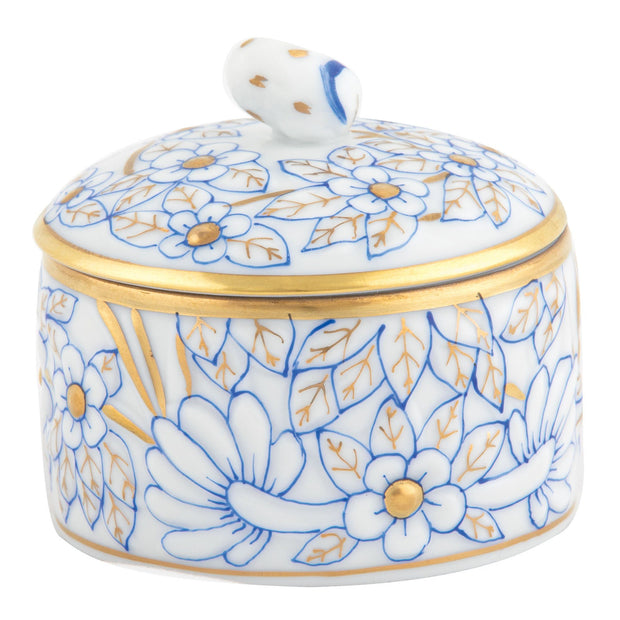 Herend Round Relief Box With Berry Figurines Herend Blue Box & Gold 