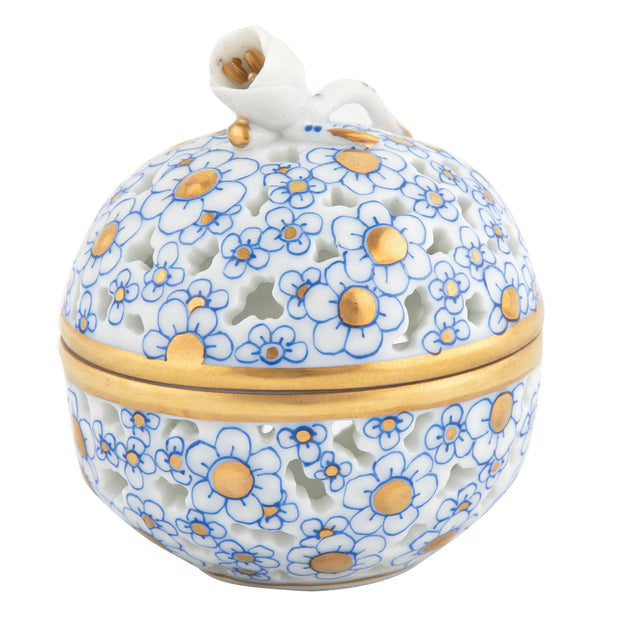 Herend Openwork Ball W/Bud Figurines Herend Contour Blue + Gold 