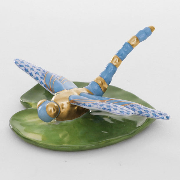 Herend Dragonfly on Lily Pad Figurine Figurines Herend Blue 