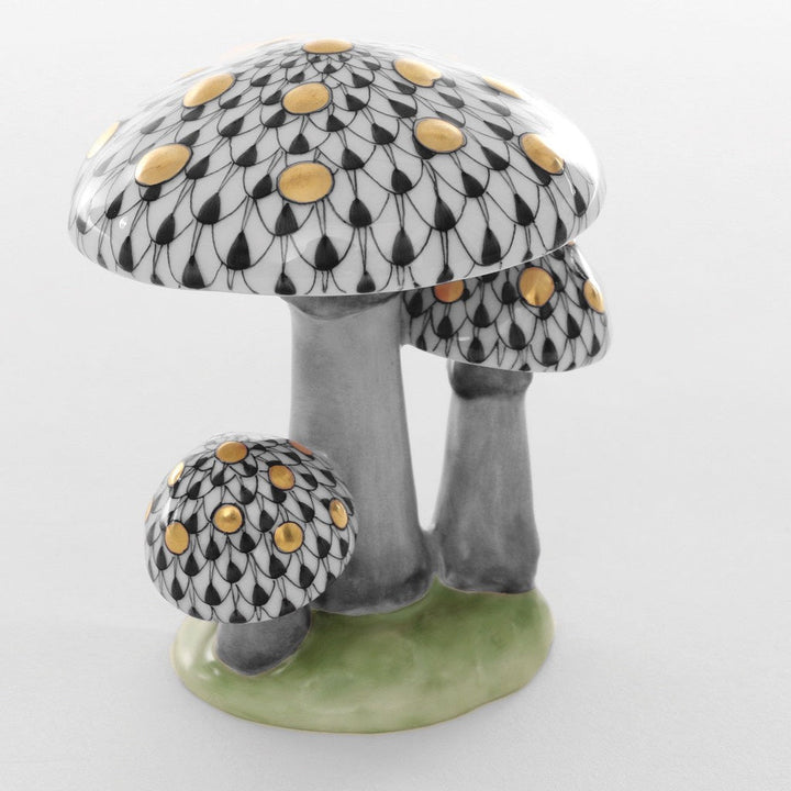 Herend Mushroom Trio Figurine Figurines Herend Black 