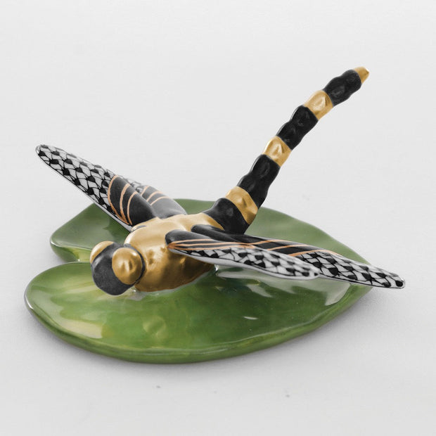Herend Dragonfly on Lily Pad Figurine Figurines Herend Black 