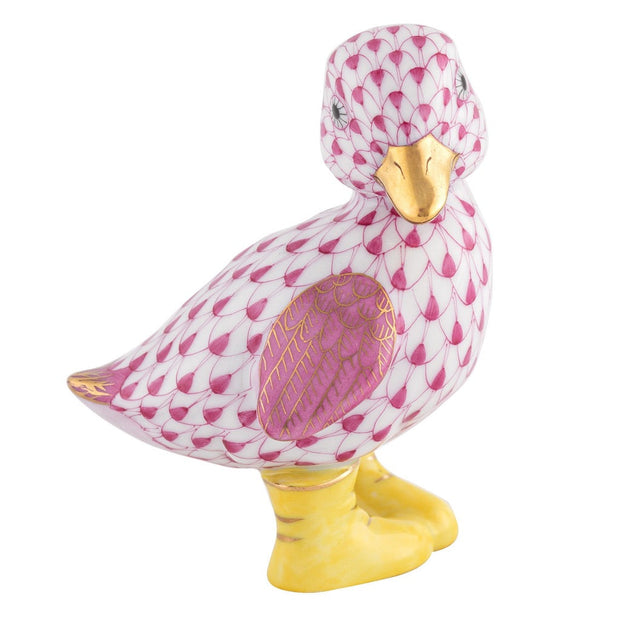 Herend Duckling in Boots Figurine Figurines Herend Raspberry (Pink) 