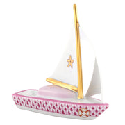 Herend Sailboat At Sea Figurine Figurines Herend Raspberry (Pink) 