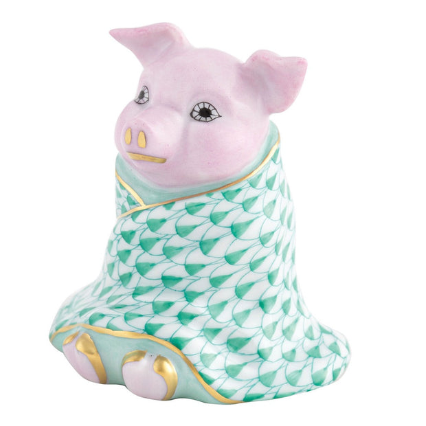 Herend Pig In a Blanket Figurine Figurines Herend Green 