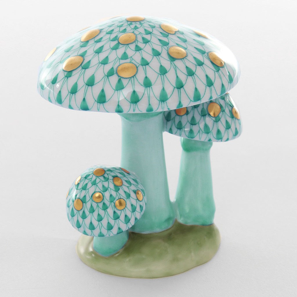Herend Mushroom Trio Figurine Figurines Herend Green 
