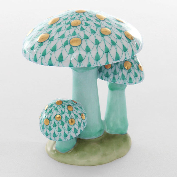 Herend Mushroom Trio Figurine Figurines Herend Green 