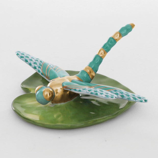 Herend Dragonfly on Lily Pad Figurine Figurines Herend Green 