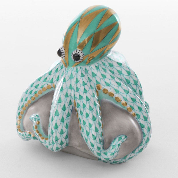 Herend Octopus On Rock Figurine Figurines Herend Green 