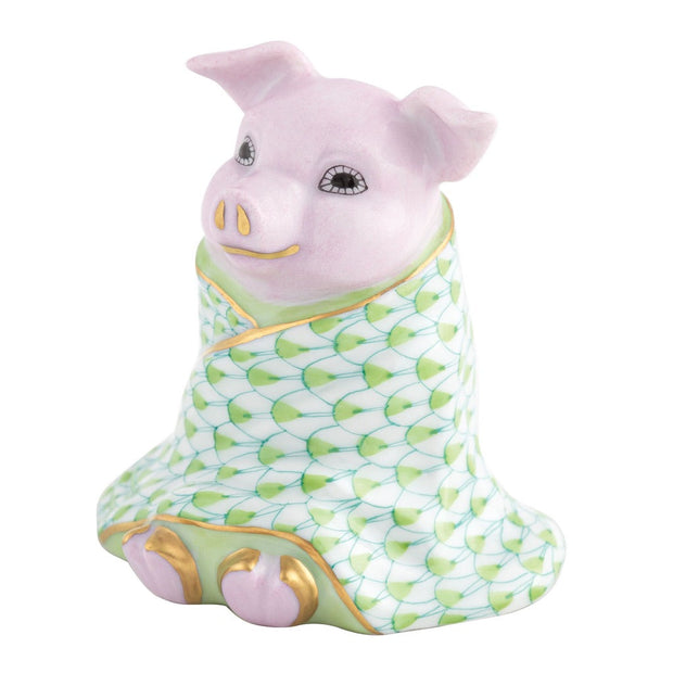 Herend Pig In a Blanket Figurine Figurines Herend Lime Green 
