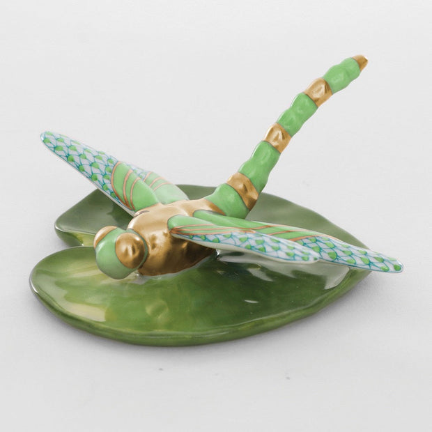 Herend Dragonfly on Lily Pad Figurine Figurines Herend Lime Green 