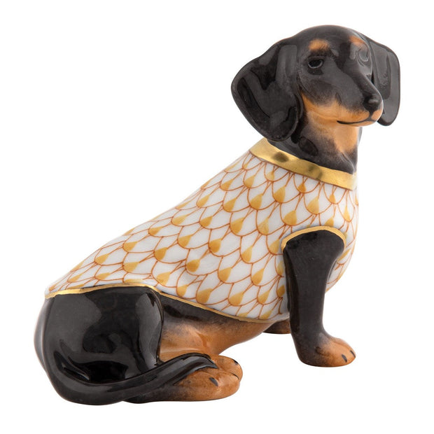 Herend Dachshund With Sweater Figurines Herend Butterscotch 