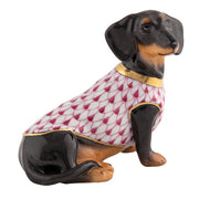 Herend Dachshund With Sweater Figurines Herend Raspberry (Pink) 