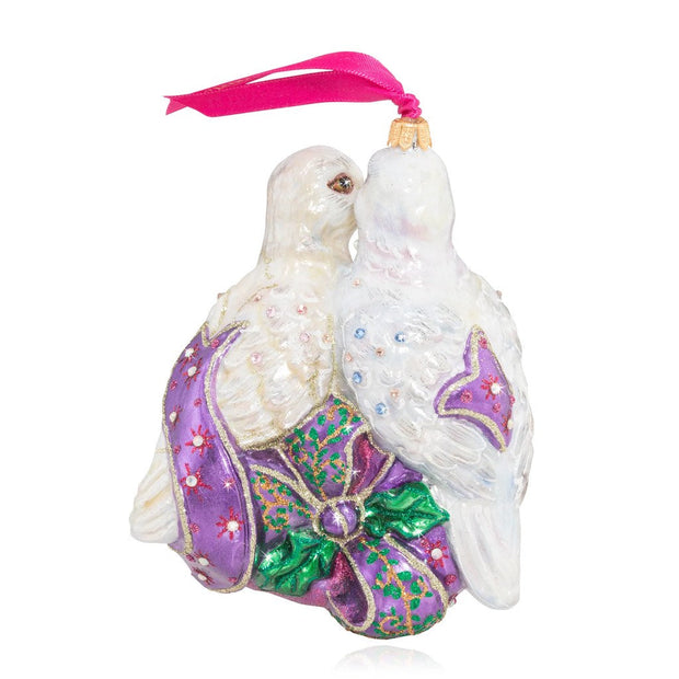 Jay Strongwater Two Turtle Doves Glass Ornament Christmas Ornaments Jay Strongwater 