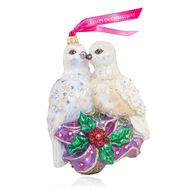 Jay Strongwater Two Turtle Doves Glass Ornament Christmas Ornaments Jay Strongwater 