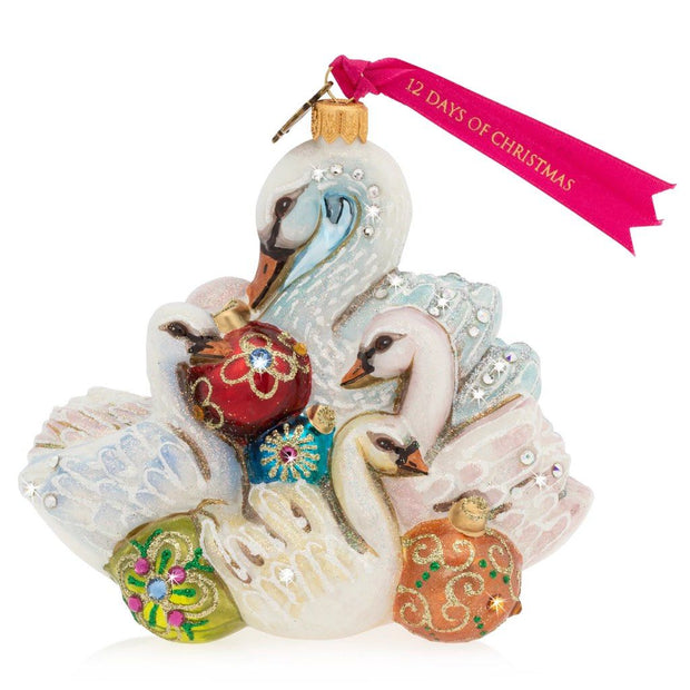 Jay Strongwater Seven Swans-a-Swimming Glass Ornament Christmas Ornaments Jay Strongwater 