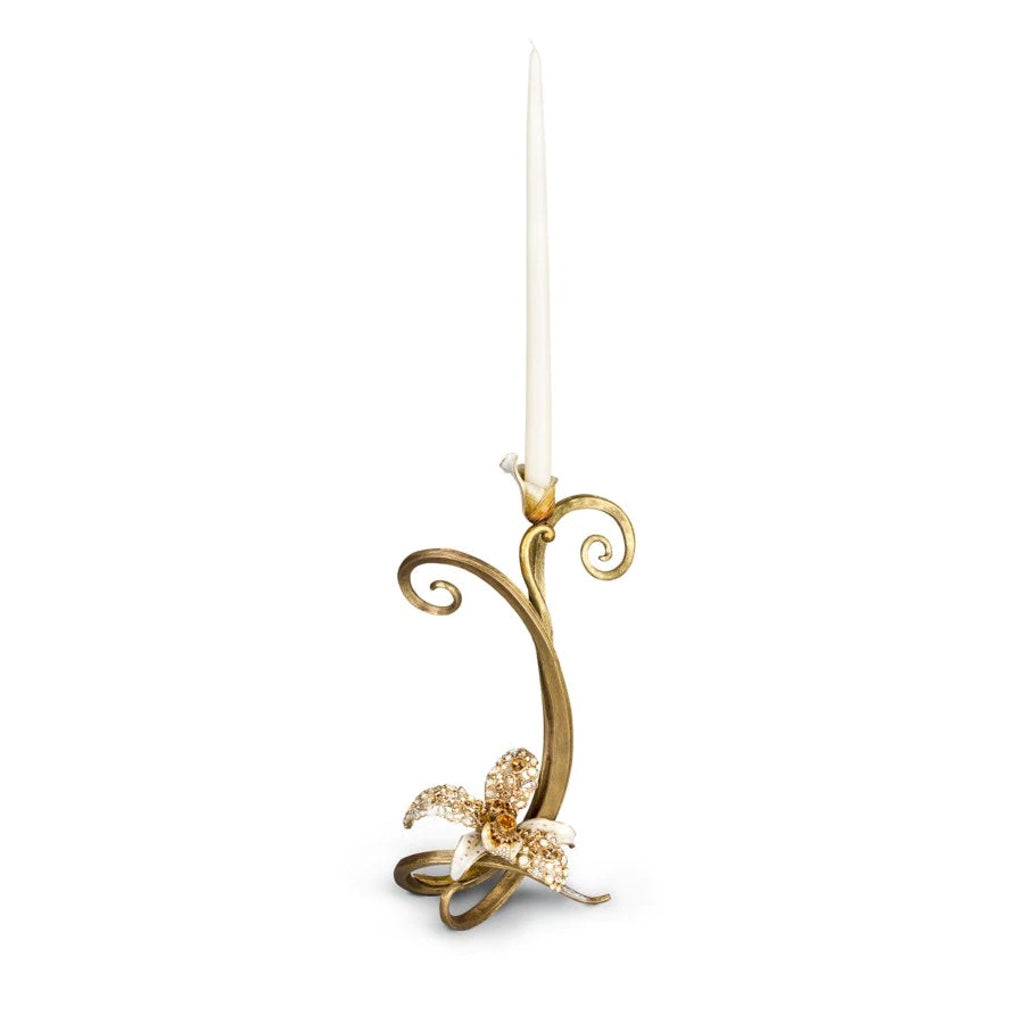 Jay Strongwater Mirabelle Orchid Single Candlestick - Golden Candle Holders Jay Strongwater 