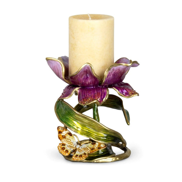 Jay Strongwater Aimee Floral 7" Pillar Candle Holder - Brocade Candle Holders Jay Strongwater 