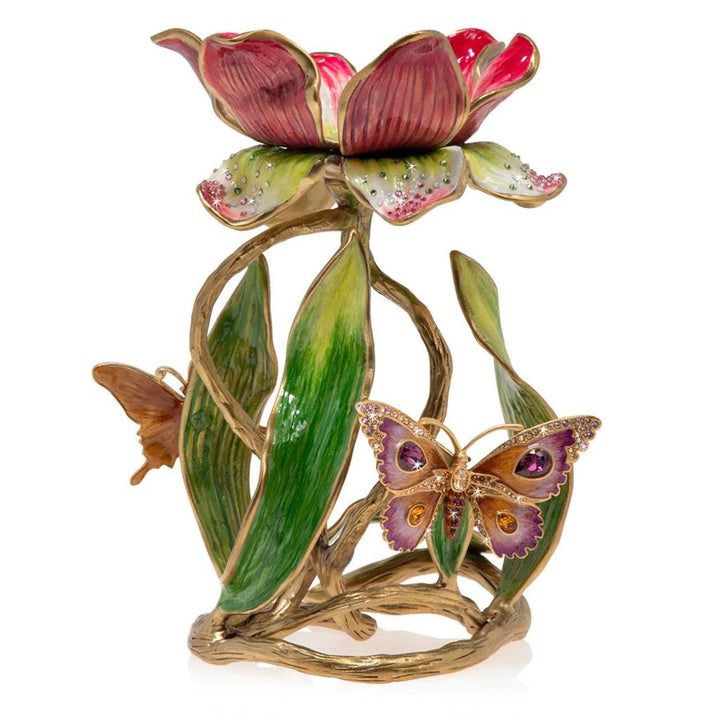 Jay Strongwater Meredith Floral 9" Pillar Candle Holder Candle Holders Jay Strongwater 