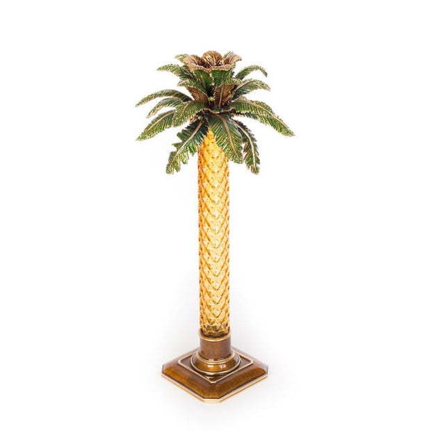 Jay Strongwater Kiana Palm Leaf Jeweled Glass Candlestick Candle Holders Jay Strongwater 