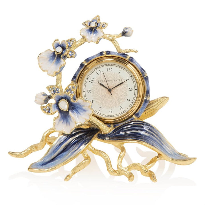 Jay Strongwater Tara Orchid Clock Delft Garden Clocks Jay Strongwater 