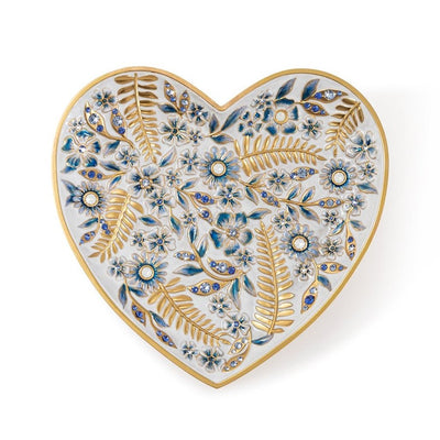 Jay Strongwater Aria Floral Heart Trinket Tray - Delft Garden Trays Jay Strongwater 