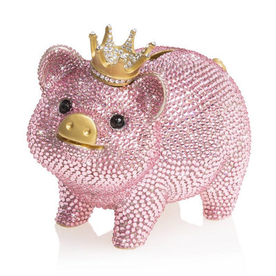 Jay Strongwater Pave Piggy Bank With Crown Figurines Jay Strongwater 