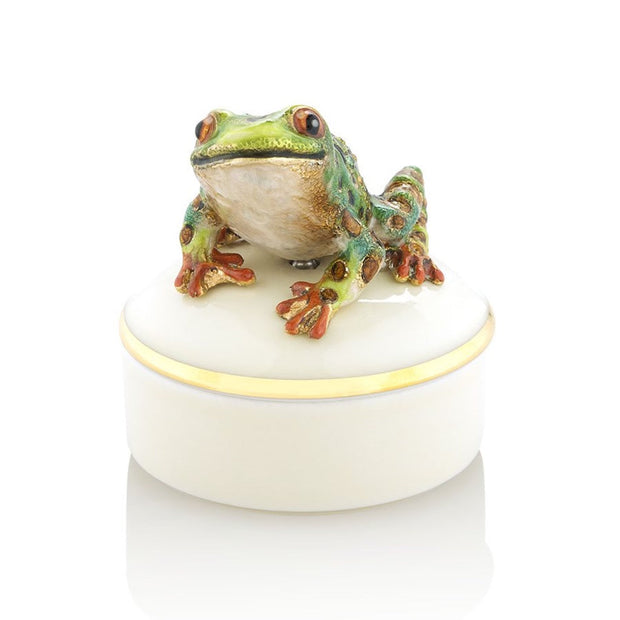 Jay Strongwater Mac Frog Round Porcelain Box Boxes Jay Strongwater 