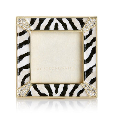 Jay Strongwater Zebra Striped Pave Corner 2" Square Frame Picture Frames Jay Strongwater 