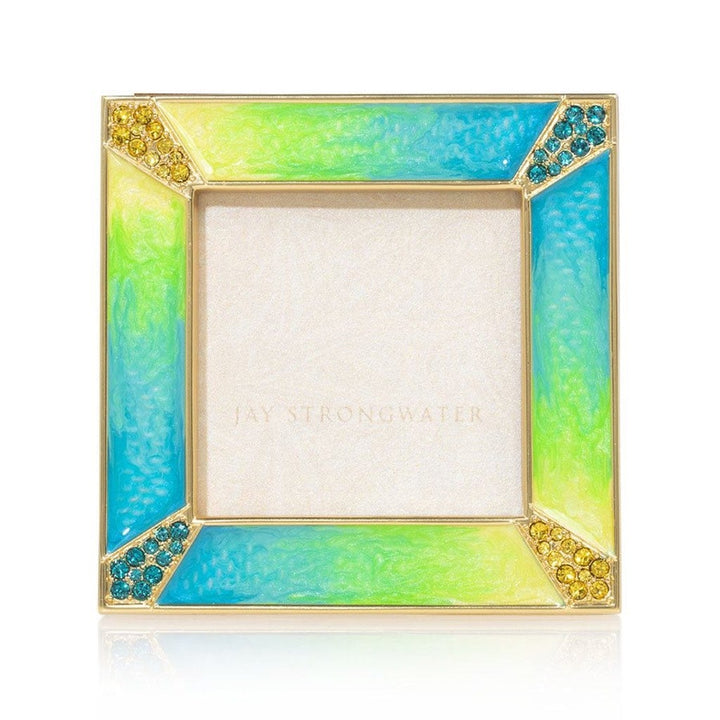 Jay Strongwater Leland Pave Corner 2" Square Frame - Electric Green Picture Frames Jay Strongwater 