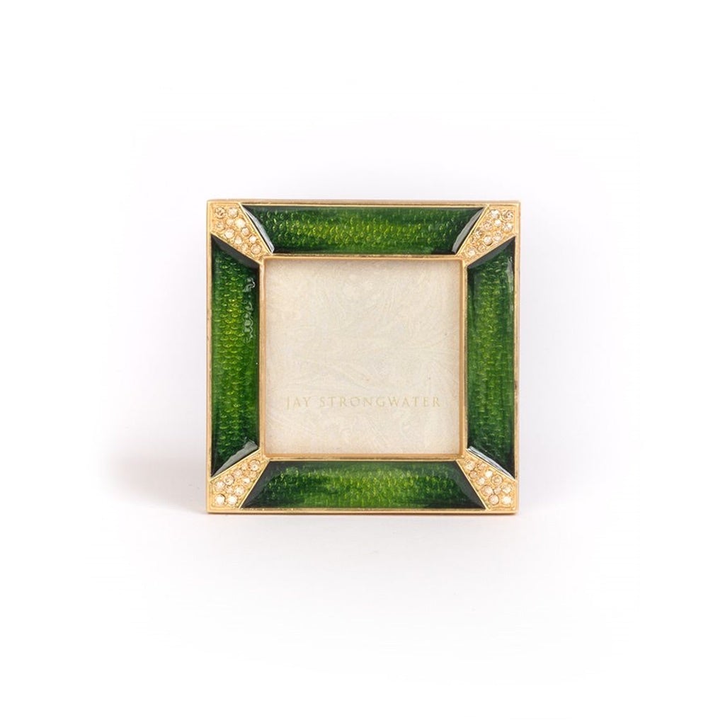 Jay Strongwater Leland Pave Corner 2" Square Frame - Emerald Picture Frames Jay Strongwater 