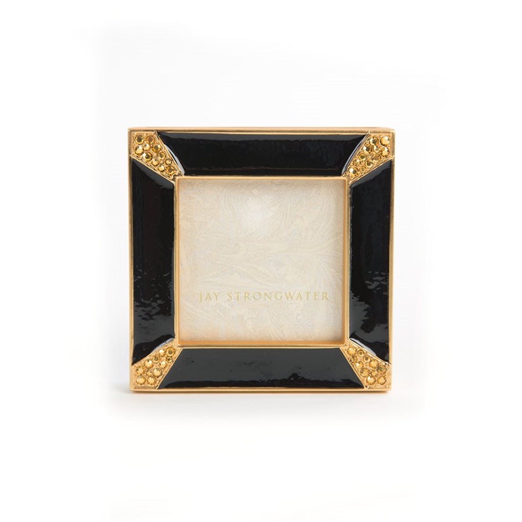 Jay Strongwater Leland Pave Corner 2" Square Frame - Black Picture Frames Jay Strongwater 