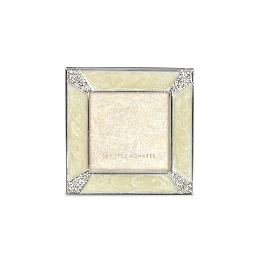 Jay Strongwater Leland Pave Corner 2" Square Frame - Crystal Pearl Picture Frames Jay Strongwater 