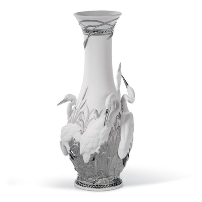 Lladro Porcelain Herons' Realm Vase - Silver Lustre Vases Lladro 