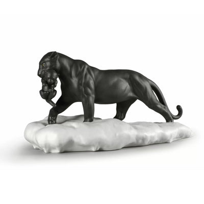 Lladro Porcelain Black Panther With Cub Figurine Figurines Lladro 