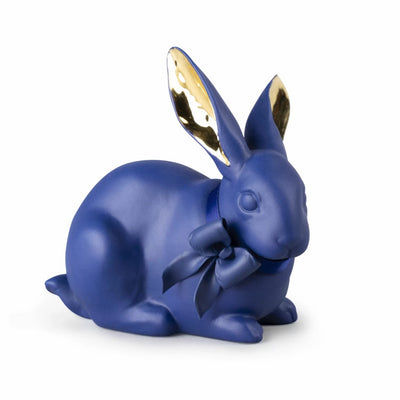 Lladro Porcelain Attentive Bunny Figurine (Blue-Gold) Figurines Lladro 