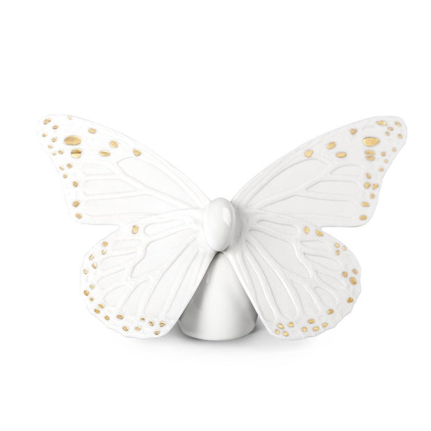 Lladro Porcelain Butterfly Figurine - Golden Luster & White Figurines Lladro 