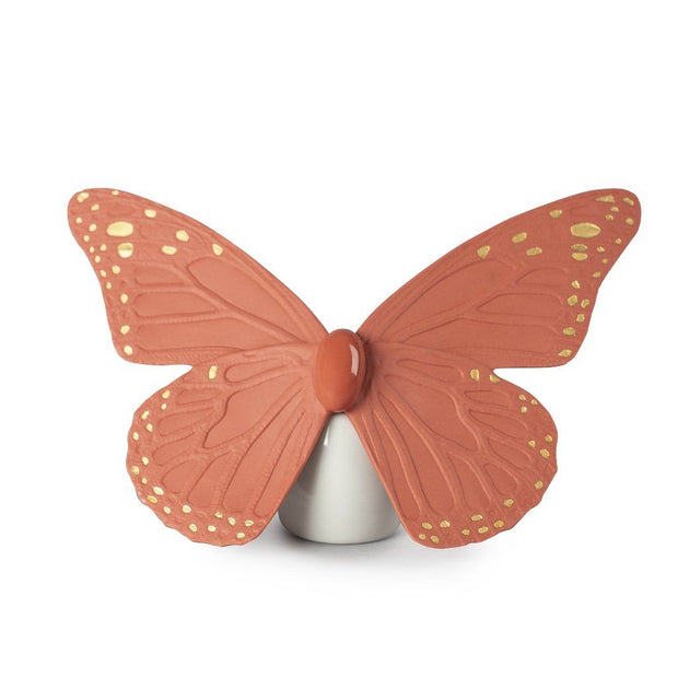 Lladro Porcelain Butterfly Figurine - Golden Luster & Coral Figurines Lladro 