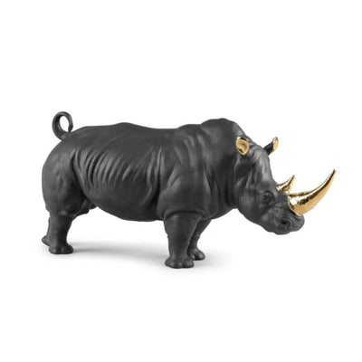 Lladro Porcelain Rhino Sculpture (Black-Gold) LE 1000 Figurines Lladro 