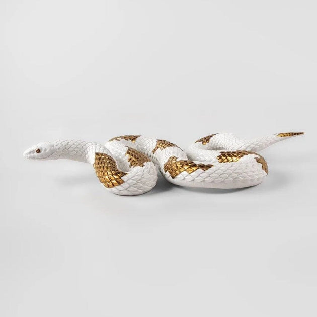 Lladro Porcelain Snake Figurine (White-Copper) | Fine Decor Direct