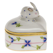 Herend Heart Box W/Bunny Figurines Herend Blue Garland 