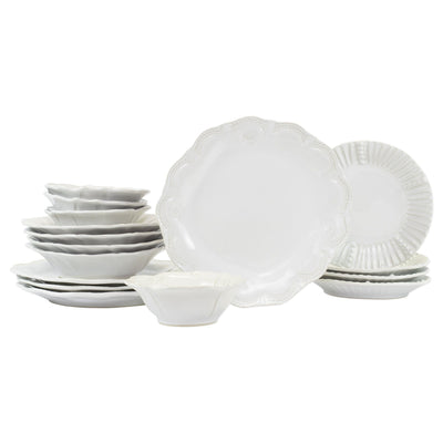 Vietri Incanto Stone White Assorted Sixteen-Piece Place Setting Dinnerware Vietri 