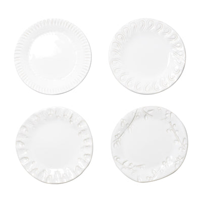 Vietri Incanto Stone White Assorted Canape Plates - Set of 4 Dinnerware Vietri 