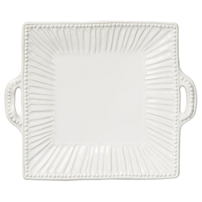 Vietri Incanto Stone White Stripe Handled Square Platter Dinnerware Vietri 